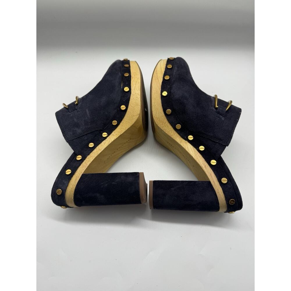 Veronica Beard GilesClog Heels Navy Blue Horsebit Suede Leather Size 7 - Picture 8 of 10